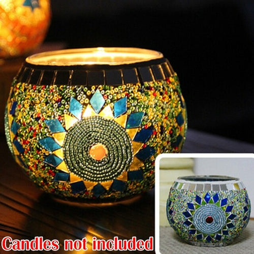 Mosaic Candle Holder Glass Handmade Candlestick Romantic Moroccan