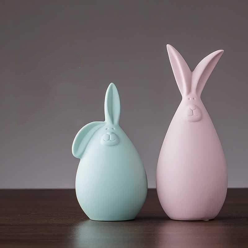 Macaron Ceramic Rabbit And Deer Figurines Ornaments