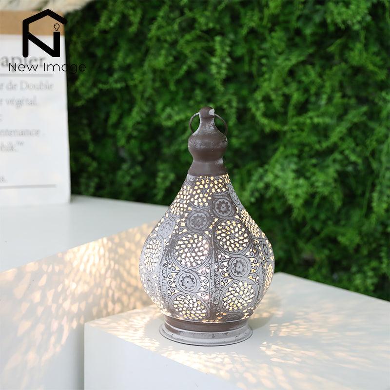 11.5 Inch Moroccan Style Candle Holder Lantern Metal Table Battery
