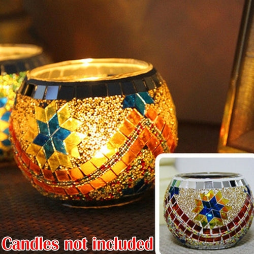Mosaic Candle Holder Glass Handmade Candlestick Romantic Moroccan