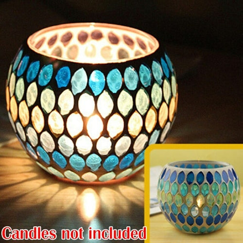 Mosaic Candle Holder Glass Handmade Candlestick Romantic Moroccan