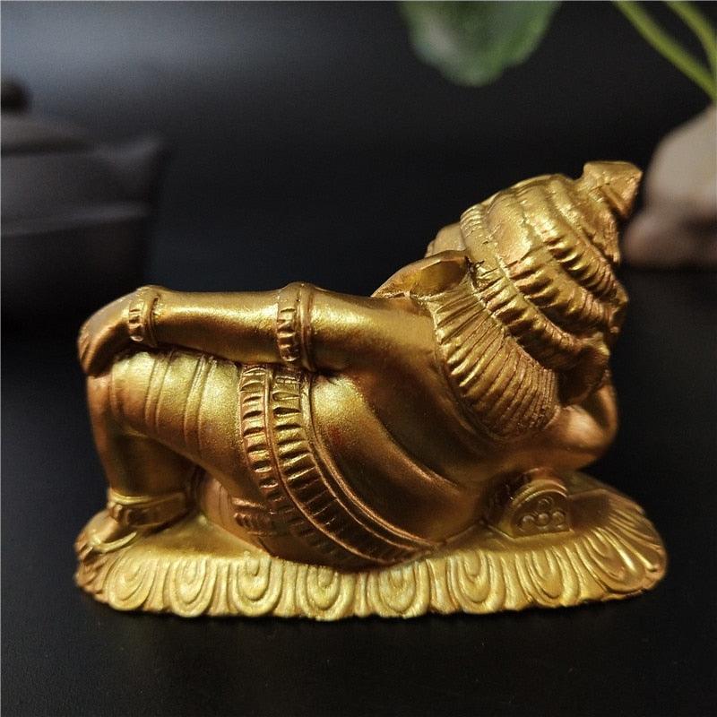Golden Lying Ganesha Statue Hindu God Sculpture Ganesh