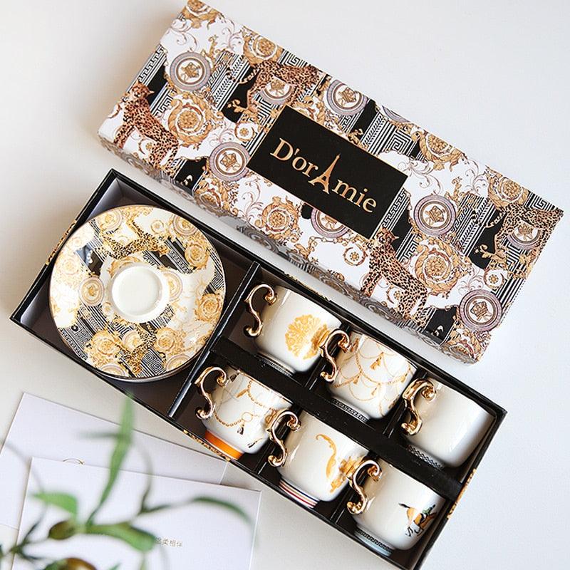 New Year Gift Turkish Style Luxury Ceramic Coffee Cups and Saucer Set