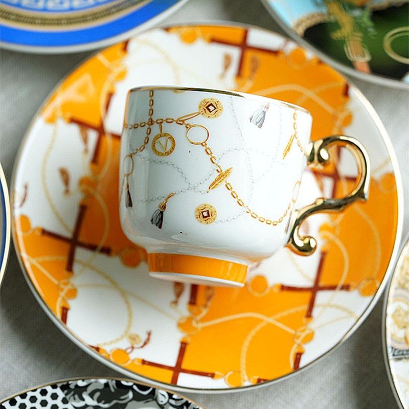 New Year Gift Turkish Style Luxury Ceramic Coffee Cups and Saucer Set
