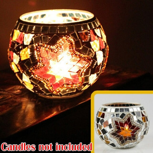 Mosaic Candle Holder Glass Handmade Candlestick Romantic Moroccan