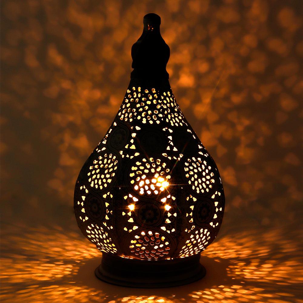 11.5 Inch Moroccan Style Candle Holder Lantern Metal Table Battery