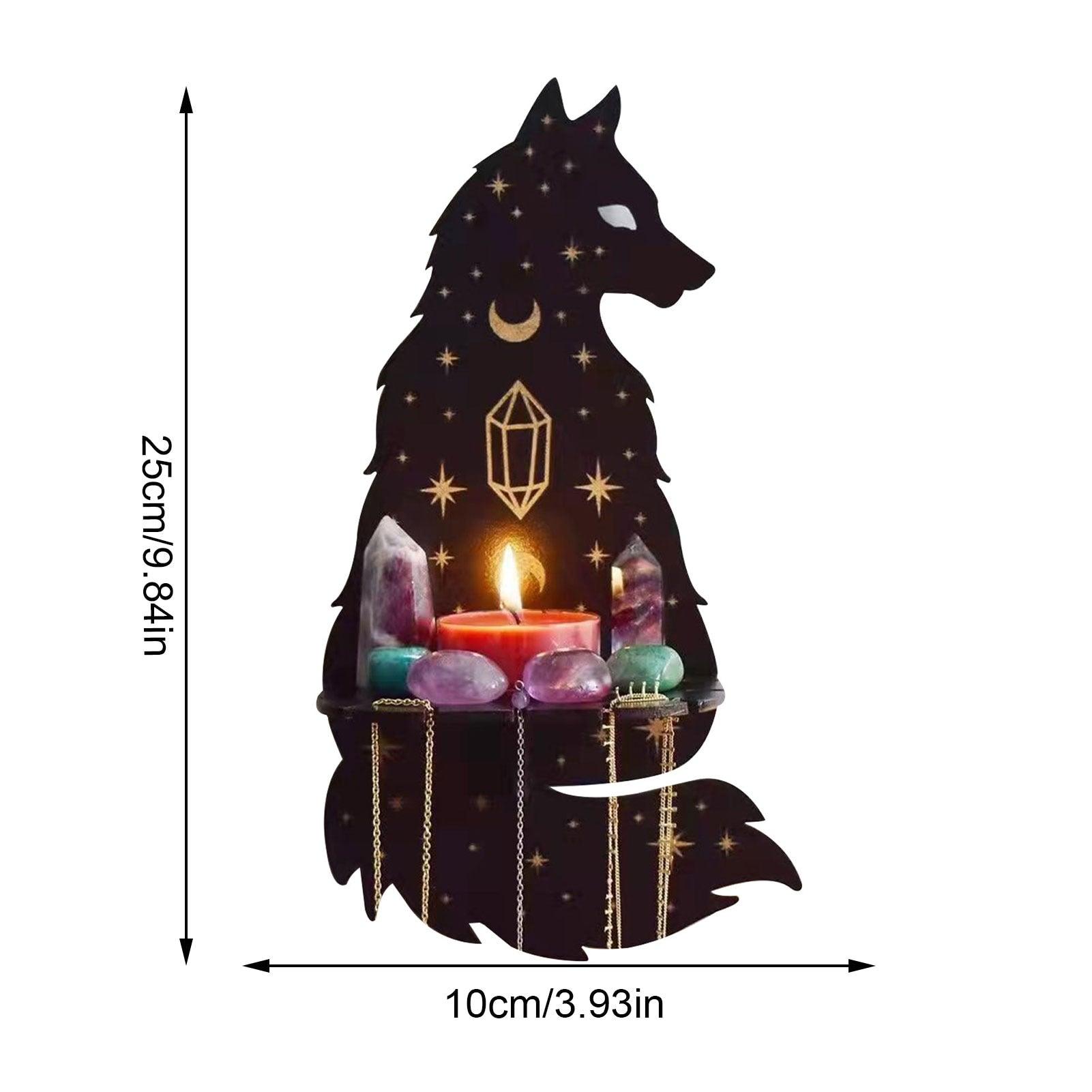 Wolf Hamsa Hand Owl Wood Wall Shelf Crystal Holder Essential Oil