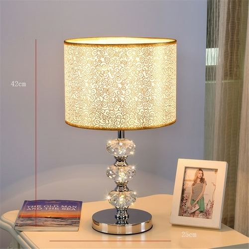 American Luxury Crystal Gourd Silver Pvc Shade Led Table Lamp Living