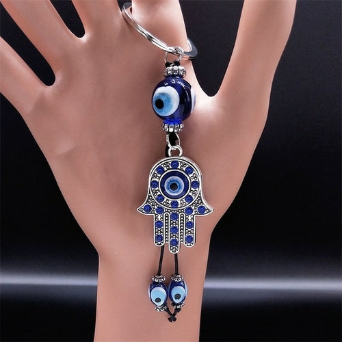 Hamsa Hand Turkish Blue Eye Alloy Keychain Women Evil Eyes Silver