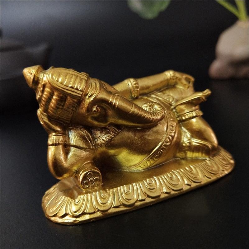 Golden Lying Ganesha Statue Hindu God Sculpture Ganesh