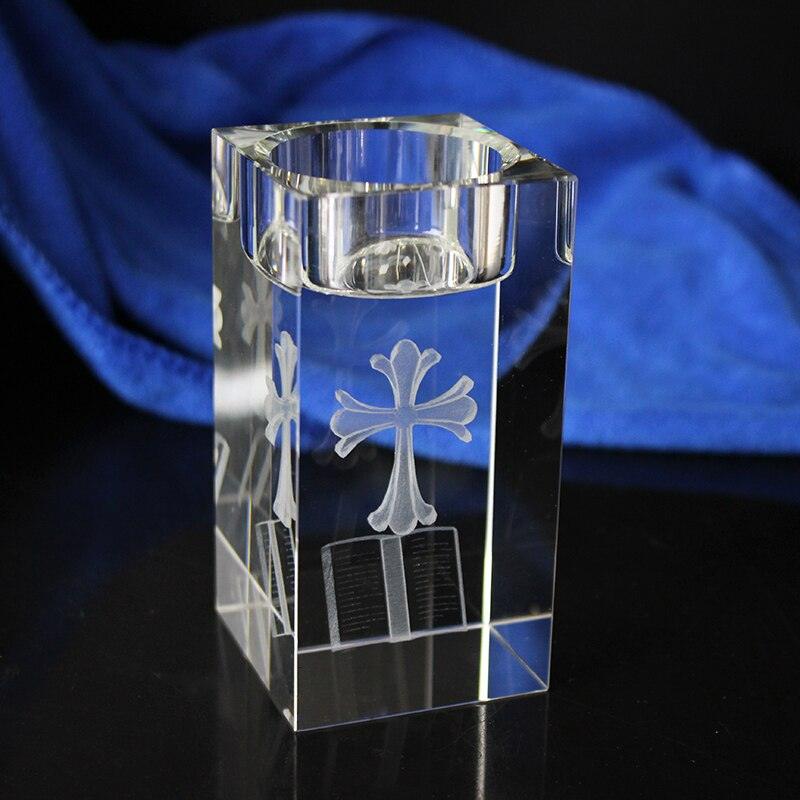 European Antique Clear Crystal Candle Holder Laser Engraving Cross