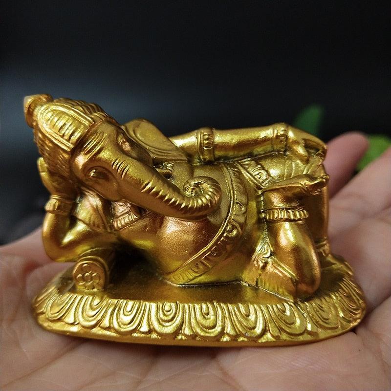 Golden Lying Ganesha Statue Hindu God Sculpture Ganesh