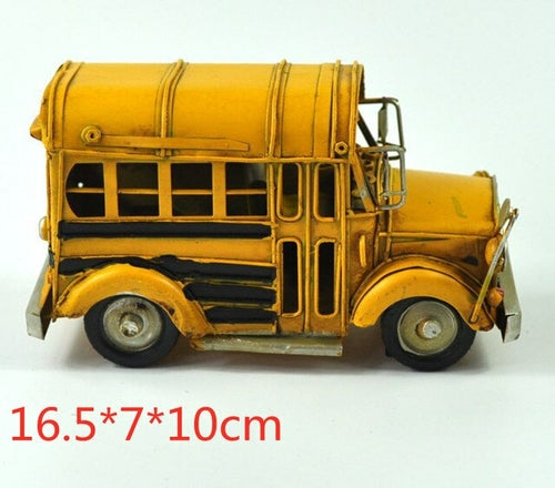 Vintage American School Bus Model Ornaments Iron Crafts Classic Car