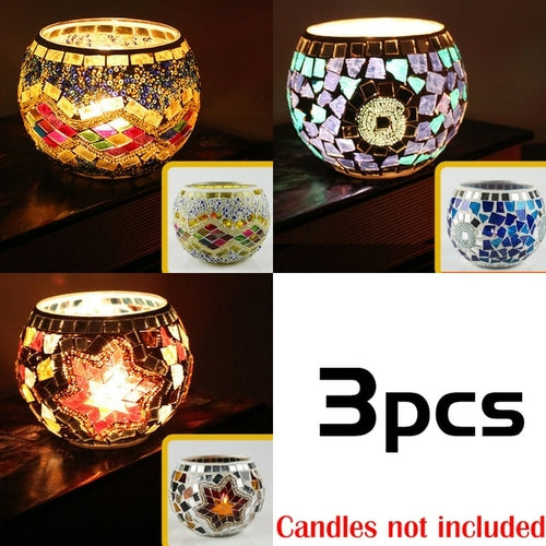 Mosaic Candle Holder Glass Handmade Candlestick Romantic Moroccan
