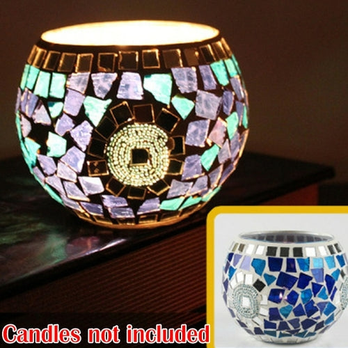 Mosaic Candle Holder Glass Handmade Candlestick Romantic Moroccan