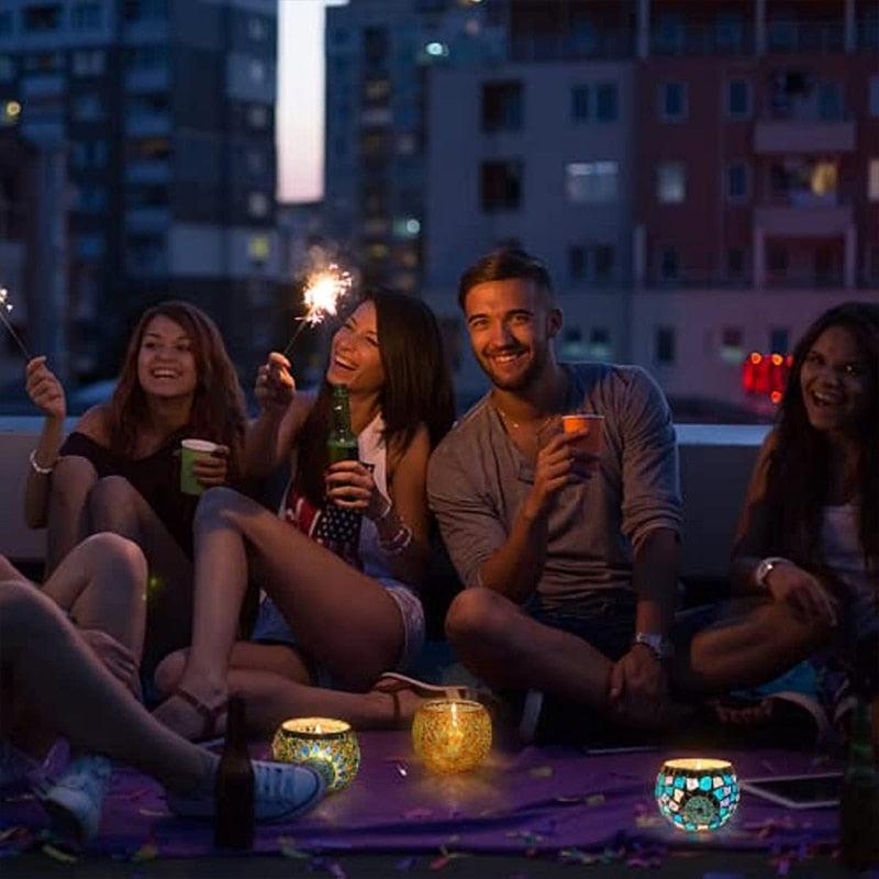 Mosaic Candle Holder Glass Handmade Candlestick Romantic Moroccan