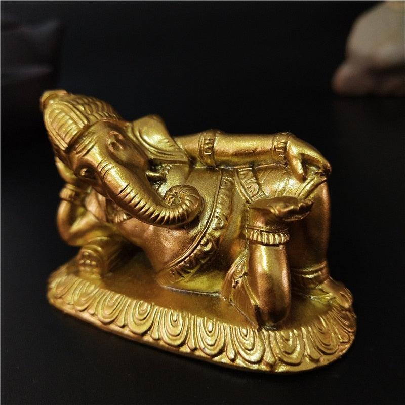 Golden Lying Ganesha Statue Hindu God Sculpture Ganesh