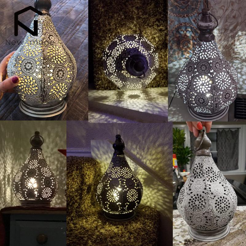 11.5 Inch Moroccan Style Candle Holder Lantern Metal Table Battery