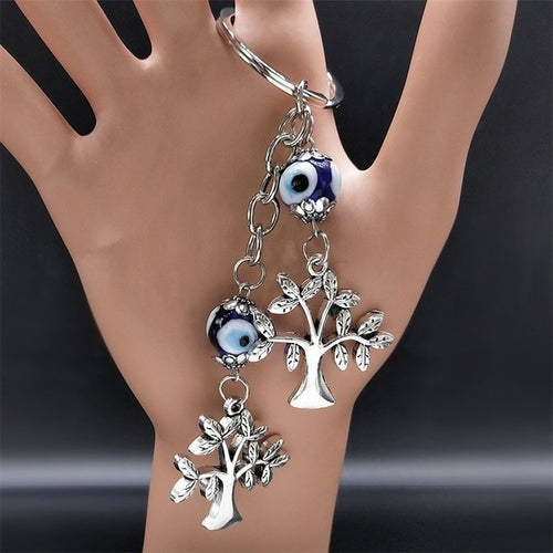 Hamsa Hand Turkish Blue Eye Alloy Keychain Women Evil Eyes Silver