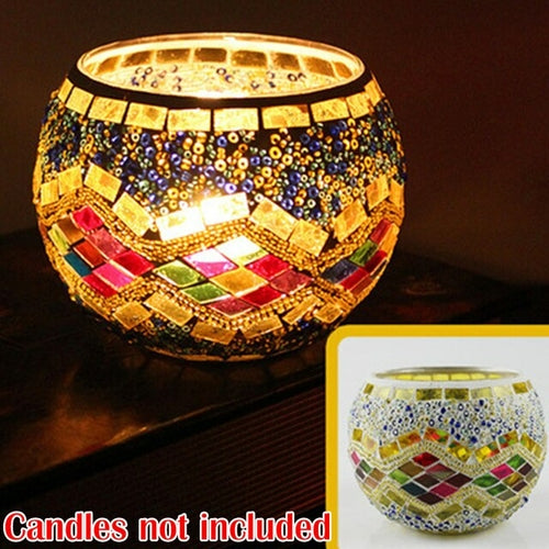 Mosaic Candle Holder Glass Handmade Candlestick Romantic Moroccan