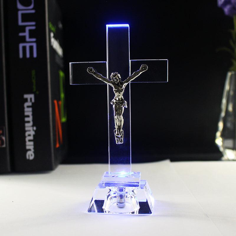 Christian Gifts Nightlight Crystal Jesus Cross Statue Religious Style