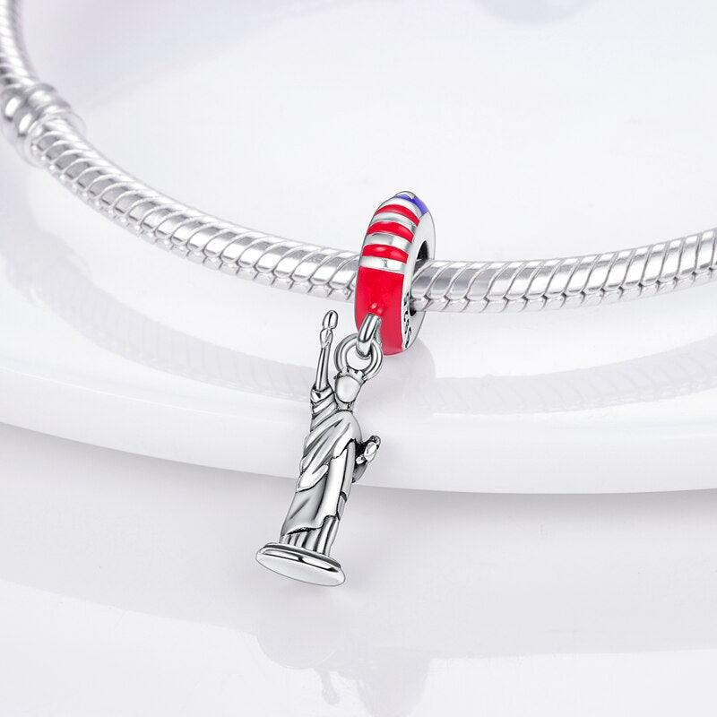 Silver Eagle And America Flag Dangle 925 Sterling Silver Statue Of