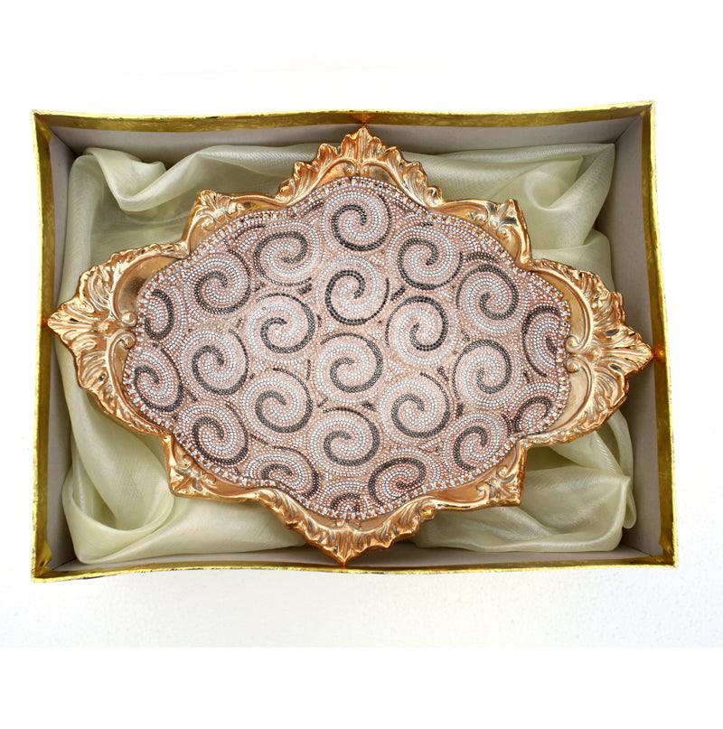 Ambrose Gold Plated Crystal Embellished Floral Ceramic Plate (16.5 In.