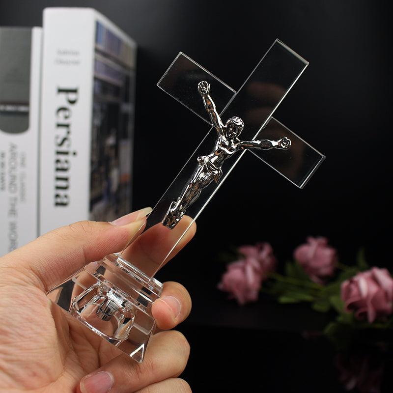 Christian Gifts Nightlight Crystal Jesus Cross Statue Religious Style