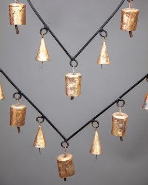 Double Heart Chime hanging brass bells for wall decor