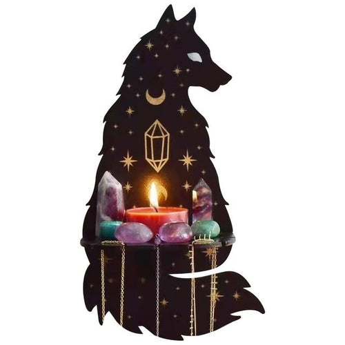 Wolf Hamsa Hand Owl Wood Wall Shelf Crystal Holder Essential Oil