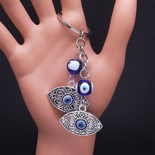 Hamsa Hand Turkish Blue Eye Alloy Keychain Women Evil Eyes Silver