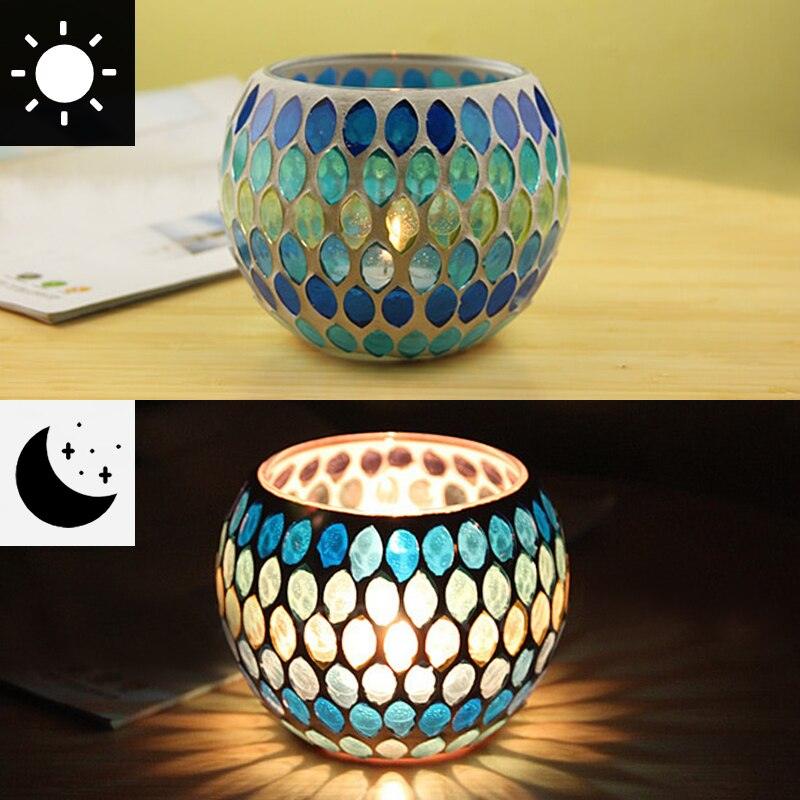 Mosaic Candle Holder Glass Handmade Candlestick Romantic Moroccan