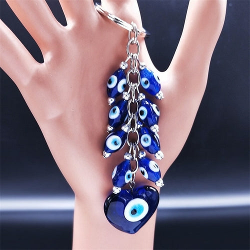 Hamsa Hand Turkish Blue Eye Alloy Keychain Women Evil Eyes Silver