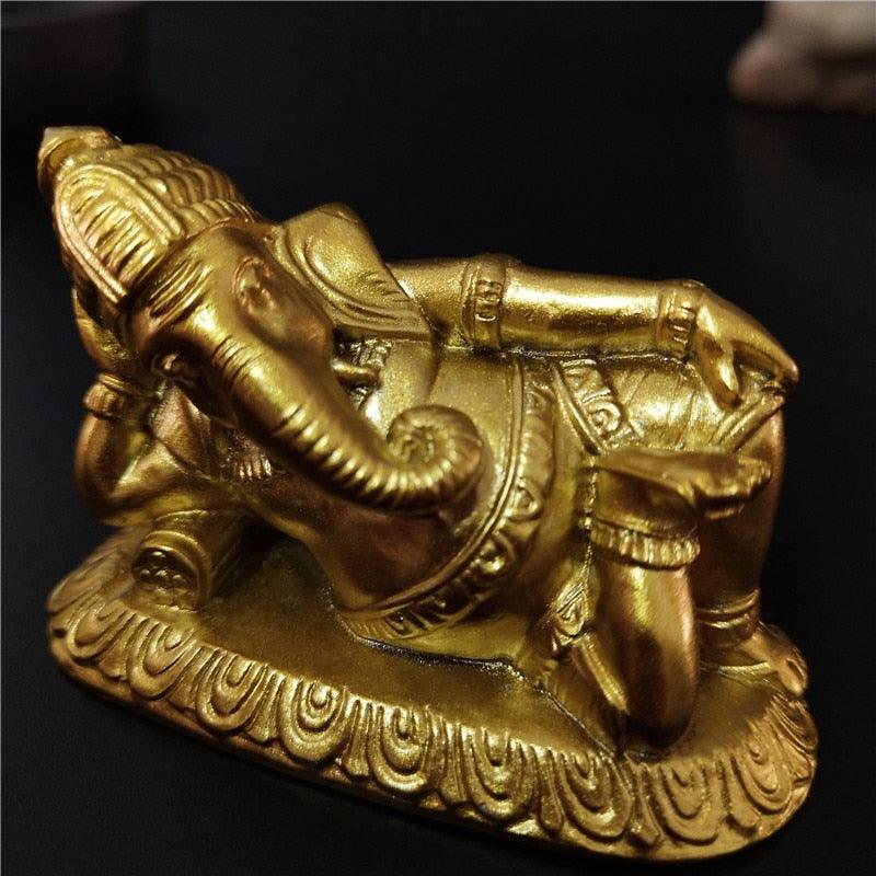 Golden Lying Ganesha Statue Hindu God Sculpture Ganesh
