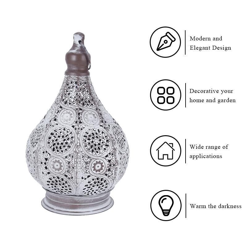 11.5 Inch Moroccan Style Candle Holder Lantern Metal Table Battery