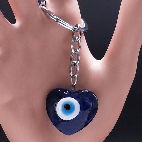 Hamsa Hand Turkish Blue Eye Alloy Keychain Women Evil Eyes Silver