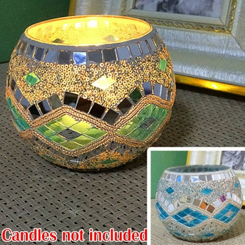 Mosaic Candle Holder Glass Handmade Candlestick Romantic Moroccan