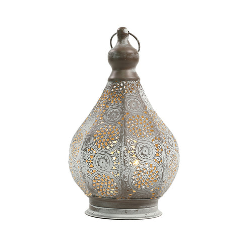 11.5 Inch Moroccan Style Candle Holder Lantern Metal Table Battery