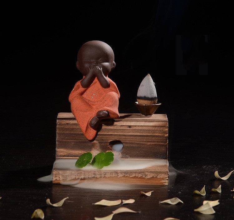 Backflow Incense Burner 4 No Small Monk Shang Dehua Ceramic Handicraft Ornaments Flowing Water Creative Fire Wood Zen Little Novice Monk
