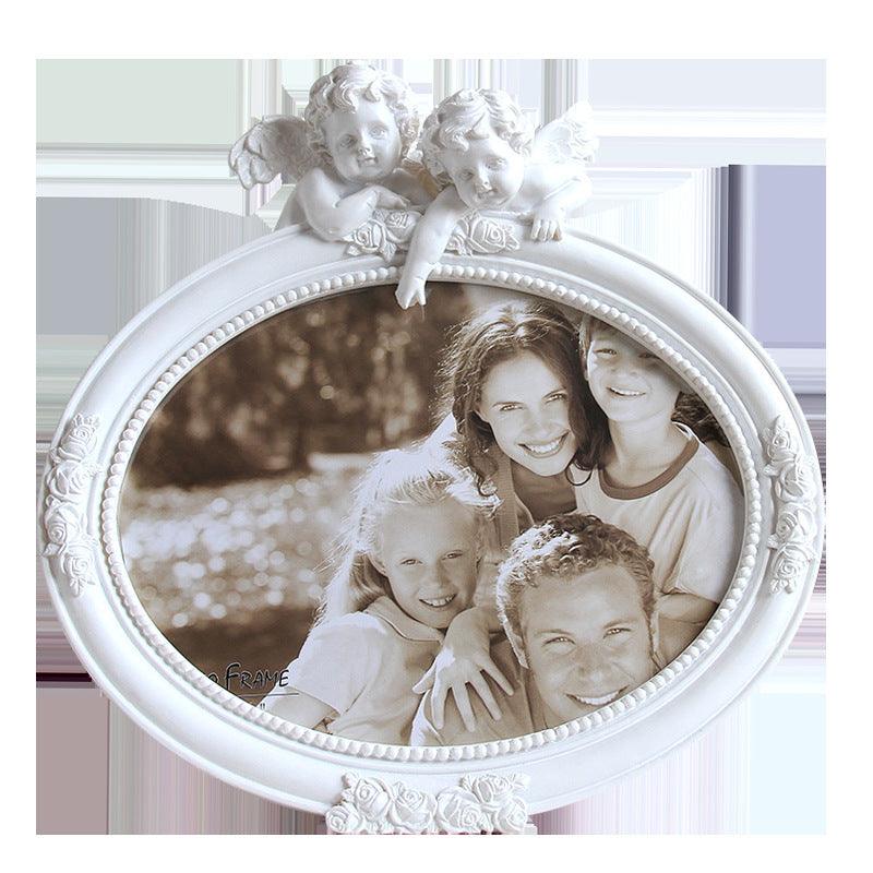 Retro silver white oval resin photo frame