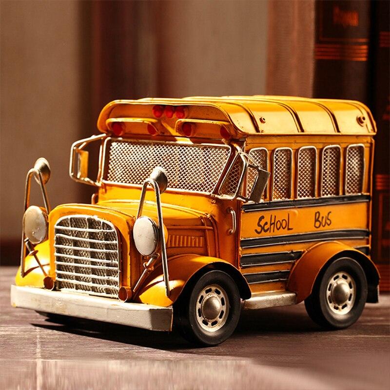Vintage American School Bus Model Ornaments Iron Crafts Classic Car