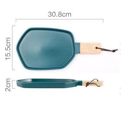 Nordic Creative Ceramic Western Food Plate With Wooden Handle