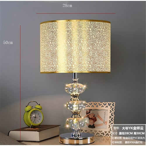 American Luxury Crystal Gourd Silver Pvc Shade Led Table Lamp Living