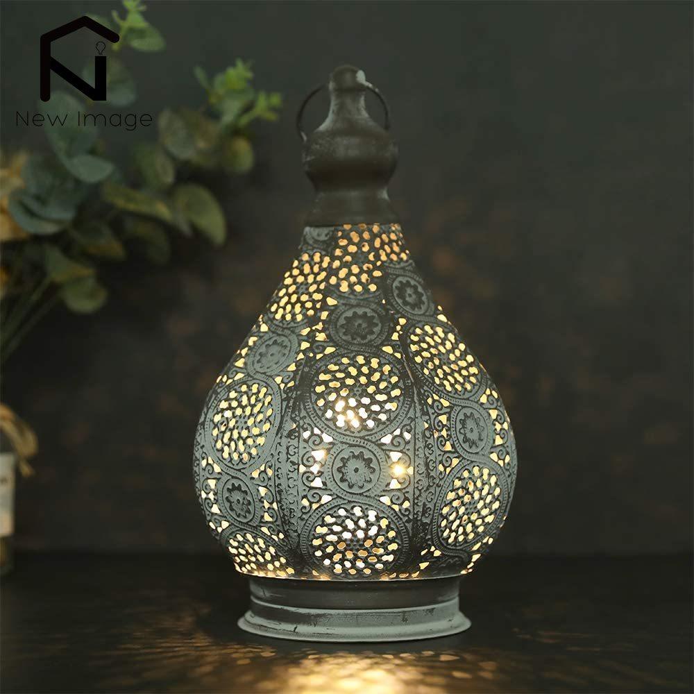 11.5 Inch Moroccan Style Candle Holder Lantern Metal Table Battery