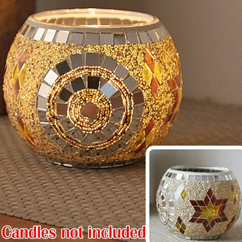 Mosaic Candle Holder Glass Handmade Candlestick Romantic Moroccan
