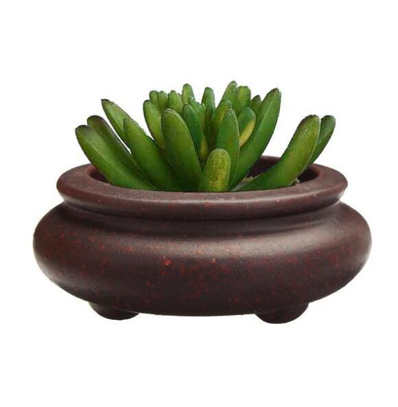 Ceramic Round Chinese Zisha Bonsai Pot 5.7x2.5cm