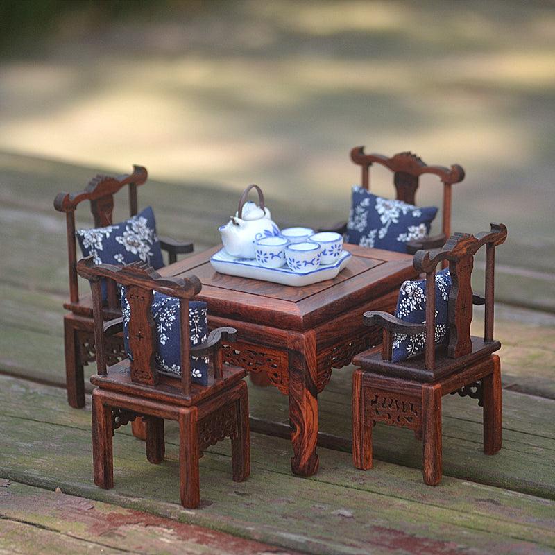 Red Rosewood Solid Wood Ornaments Four Immortals And Star Anise Dining Table