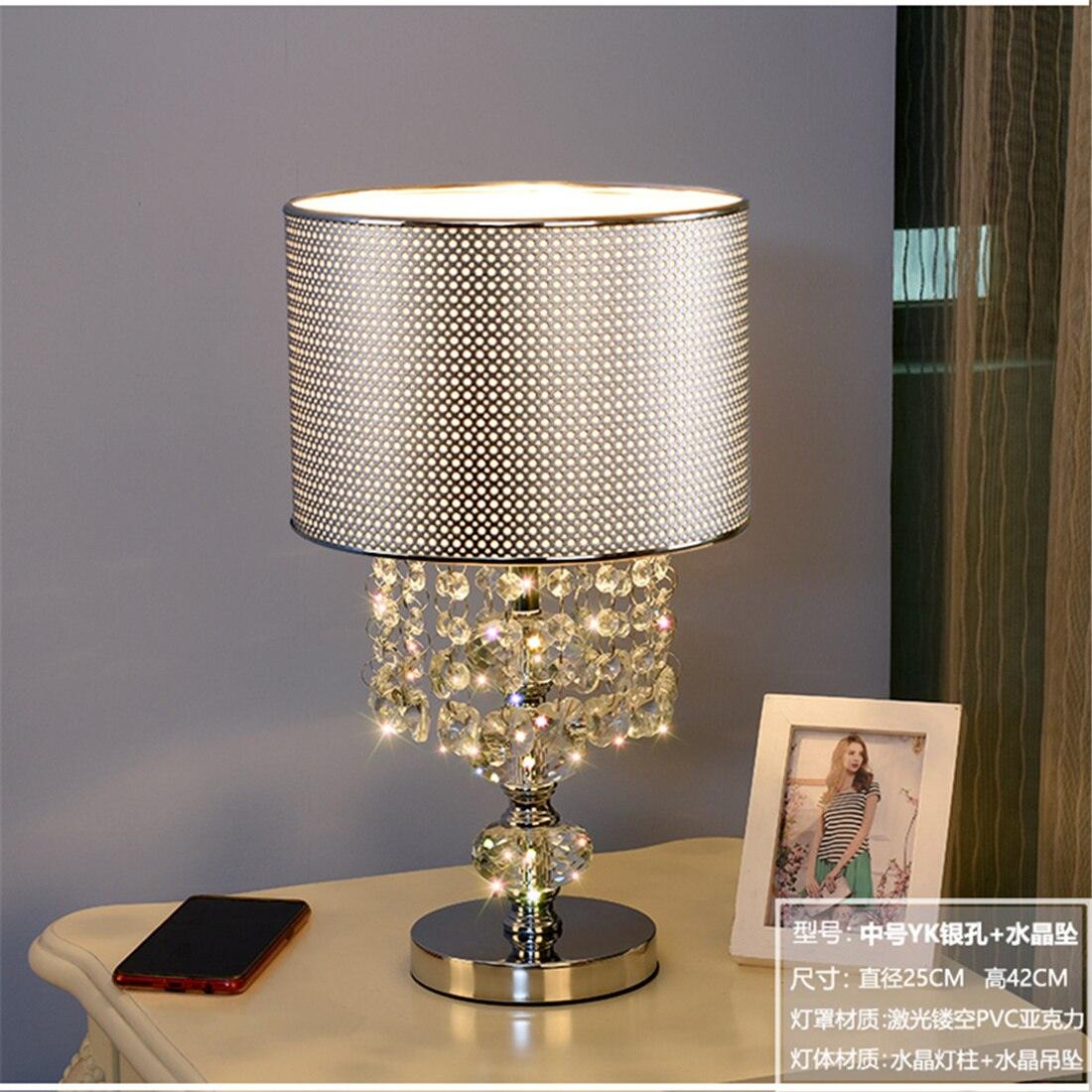 American Luxury Crystal Gourd Silver Pvc Shade Led Table Lamp Living