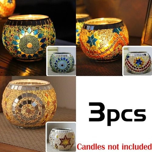 Mosaic Candle Holder Glass Handmade Candlestick Romantic Moroccan