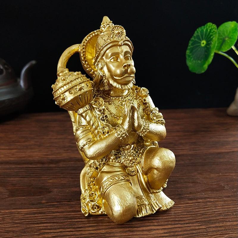 Golden Hanuman Statue Sculpture Big Resin Ornaments Hindu Monkey God
